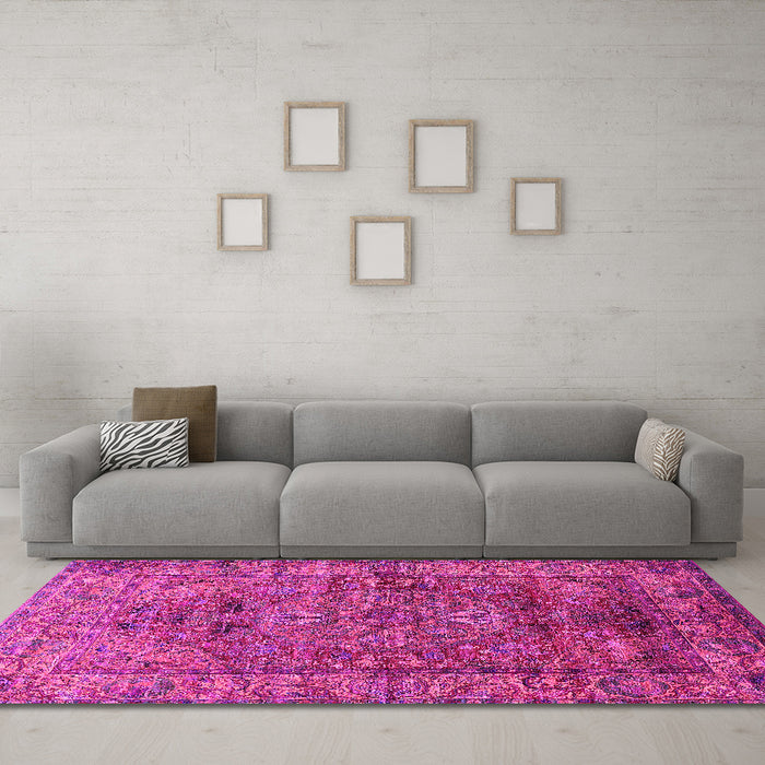 Machine Washable Oriental Pink Industrial Rug in a Living Room, wshurb1537pnk