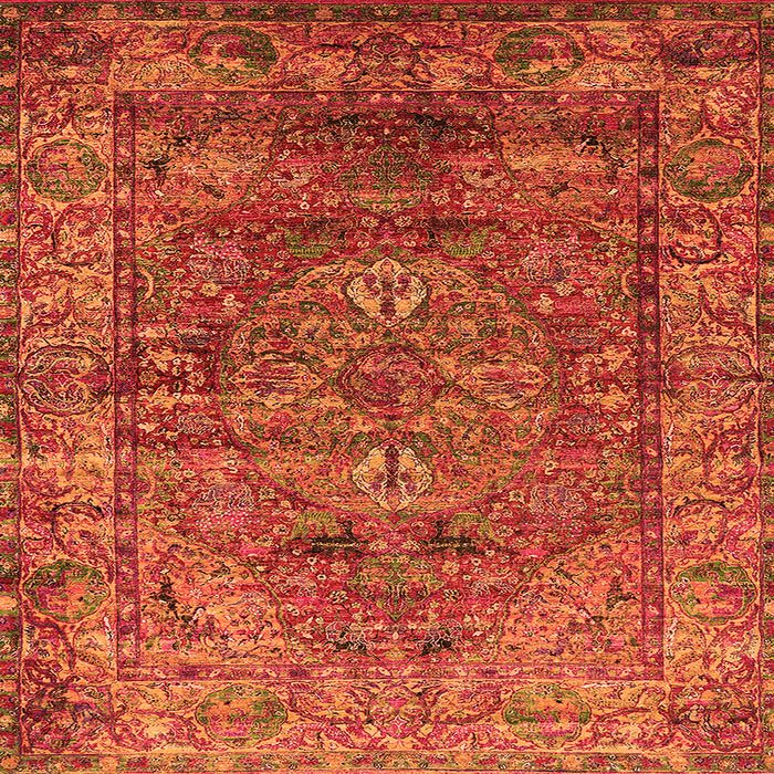 Square Machine Washable Oriental Orange Industrial Area Rugs, wshurb1537org