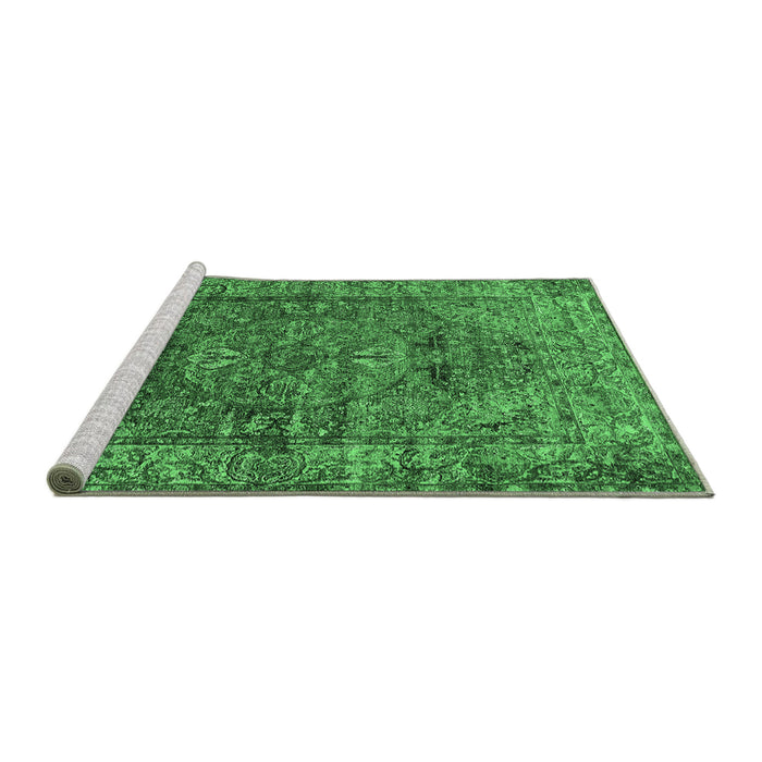 Sideview of Machine Washable Oriental Emerald Green Industrial Area Rugs, wshurb1537emgrn