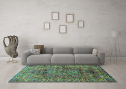 Machine Washable Oriental Turquoise Industrial Area Rugs in a Living Room,, wshurb1537turq