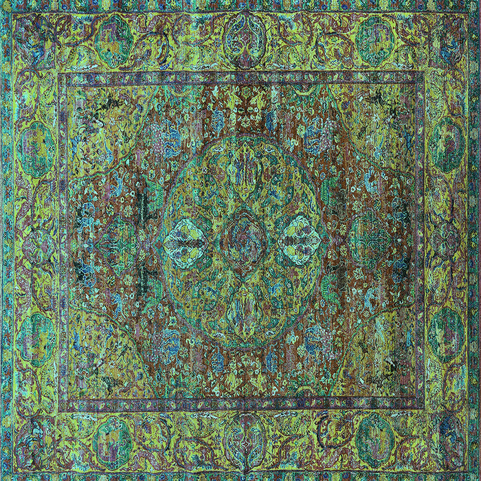 Square Machine Washable Oriental Turquoise Industrial Area Rugs, wshurb1537turq