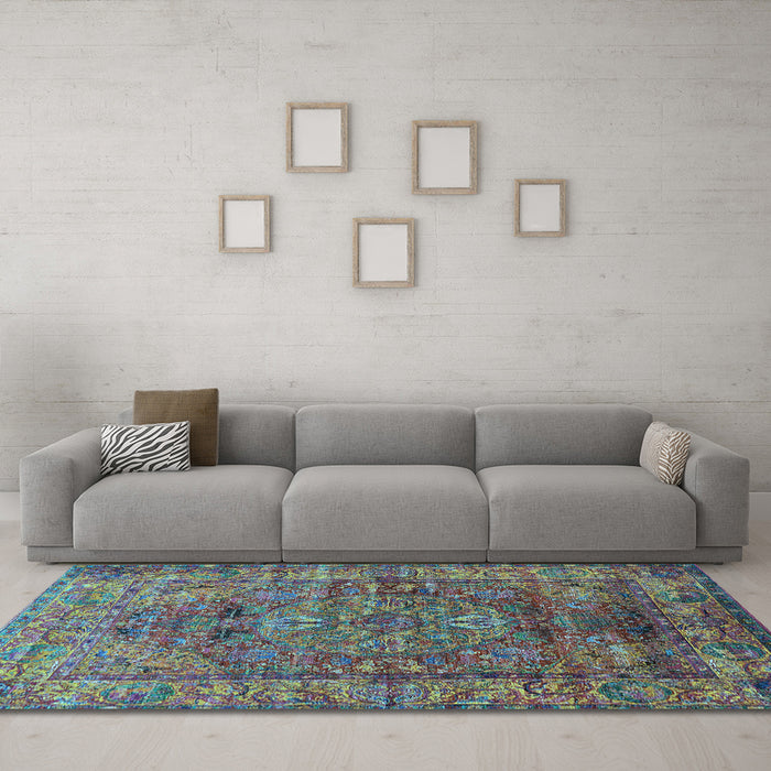 Machine Washable Oriental Light Blue Industrial Rug in a Living Room, wshurb1537lblu