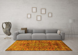 Machine Washable Oriental Yellow Industrial Rug in a Living Room, wshurb1537yw