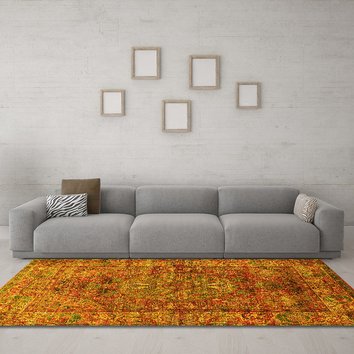 Machine Washable Oriental Yellow Industrial Rug in a Living Room, wshurb1537yw
