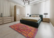 Mid-Century Modern Crimson Red Oriental Rug in a Bedroom, urb1537