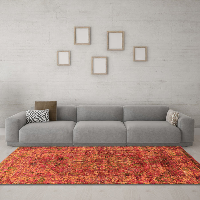 Machine Washable Oriental Orange Industrial Area Rugs in a Living Room, wshurb1537org