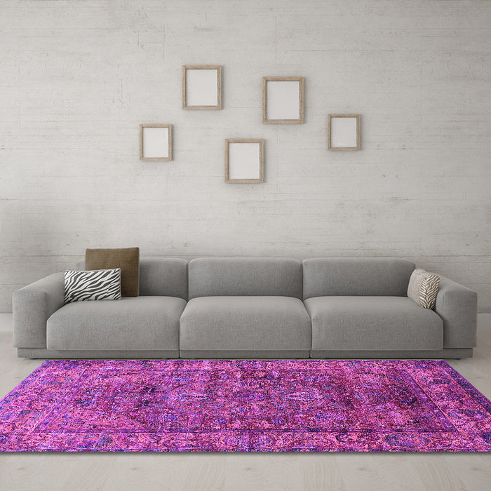 Machine Washable Oriental Purple Industrial Area Rugs in a Living Room, wshurb1537pur