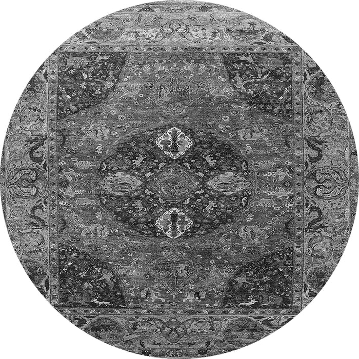 Round Machine Washable Oriental Gray Industrial Rug, wshurb1538gry