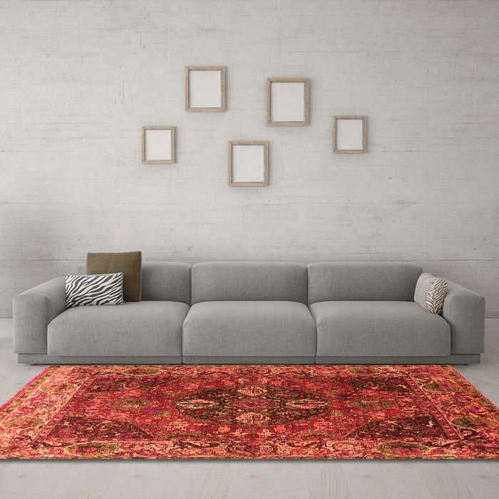 Machine Washable Oriental Orange Industrial Area Rugs in a Living Room, wshurb1538org