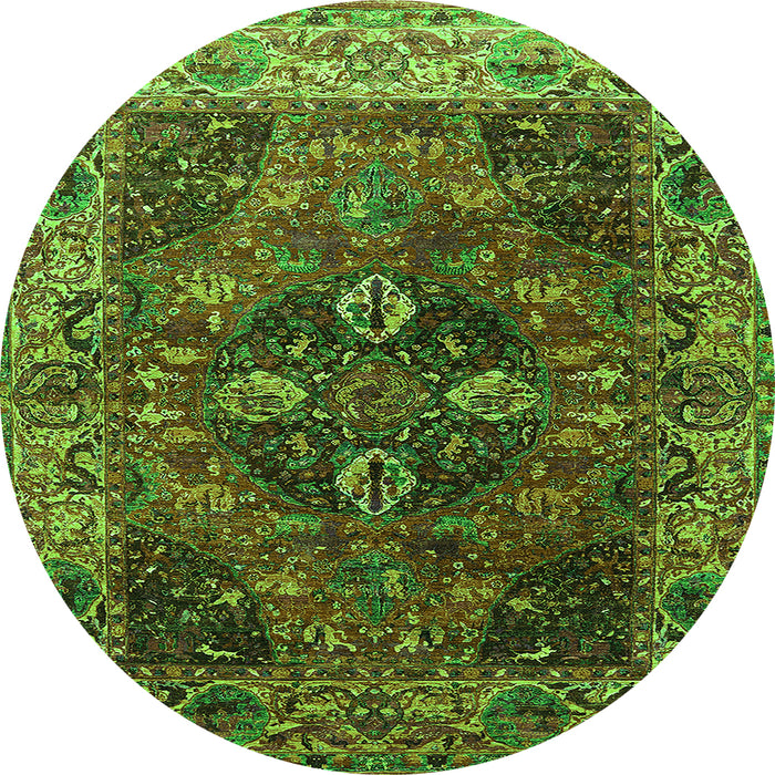 Round Oriental Green Industrial Rug, urb1538grn
