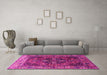 Machine Washable Oriental Pink Industrial Rug in a Living Room, wshurb1538pnk