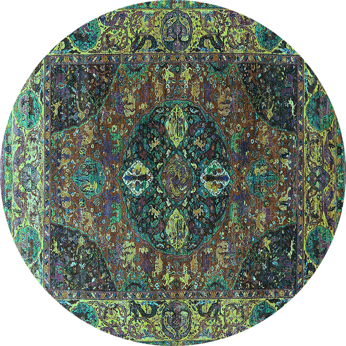 Round Machine Washable Oriental Turquoise Industrial Area Rugs, wshurb1538turq