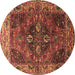 Round Machine Washable Oriental Brown Industrial Rug, wshurb1538brn