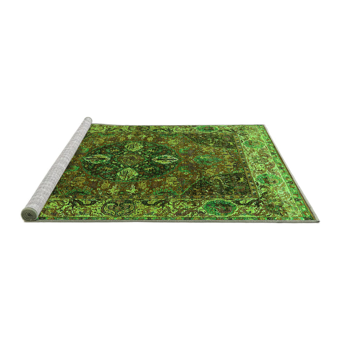 Sideview of Machine Washable Oriental Green Industrial Area Rugs, wshurb1538grn