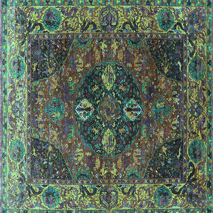 Square Machine Washable Oriental Turquoise Industrial Area Rugs, wshurb1538turq