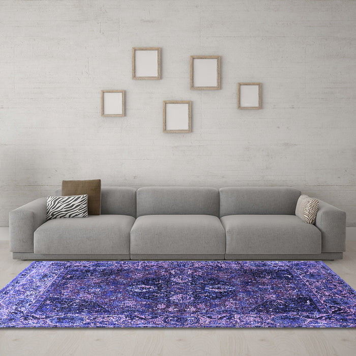 Machine Washable Oriental Blue Industrial Rug in a Living Room, wshurb1538blu
