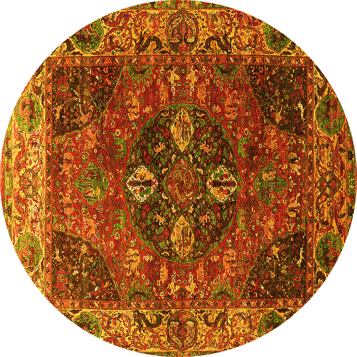 Round Machine Washable Oriental Yellow Industrial Rug, wshurb1538yw