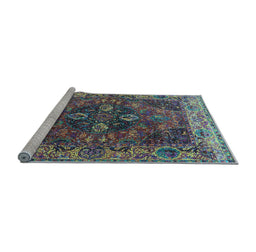 Sideview of Machine Washable Oriental Light Blue Industrial Rug, wshurb1538lblu