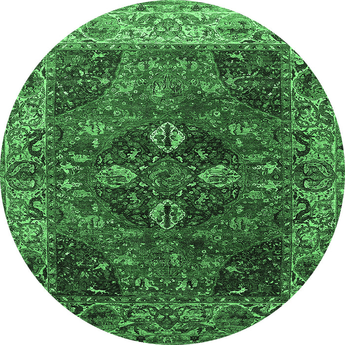 Round Oriental Emerald Green Industrial Rug, urb1538emgrn