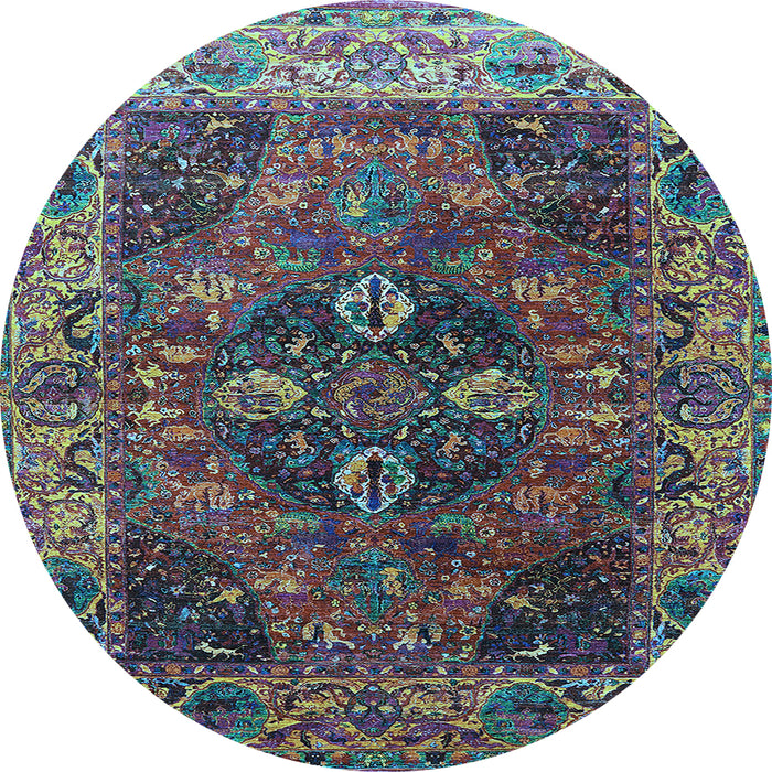 Round Machine Washable Oriental Light Blue Industrial Rug, wshurb1538lblu