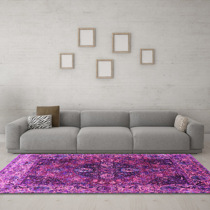Machine Washable Oriental Purple Industrial Area Rugs in a Living Room, wshurb1538pur