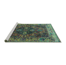Sideview of Machine Washable Oriental Turquoise Industrial Area Rugs, wshurb1538turq