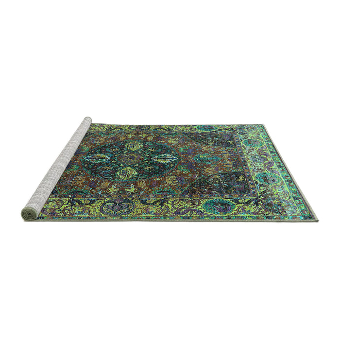 Sideview of Machine Washable Oriental Turquoise Industrial Area Rugs, wshurb1538turq