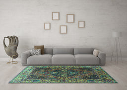 Machine Washable Oriental Turquoise Industrial Area Rugs in a Living Room,, wshurb1538turq