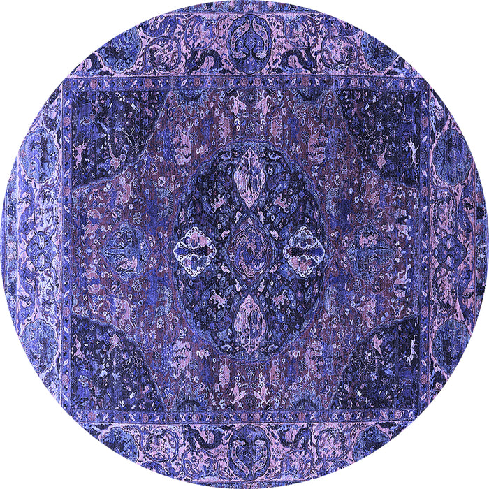 Round Oriental Blue Industrial Rug, urb1538blu