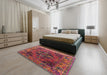 Mid-Century Modern Bright Maroon Red Oriental Rug in a Bedroom, urb1538