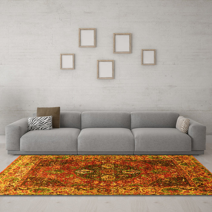 Machine Washable Oriental Yellow Industrial Rug in a Living Room, wshurb1538yw