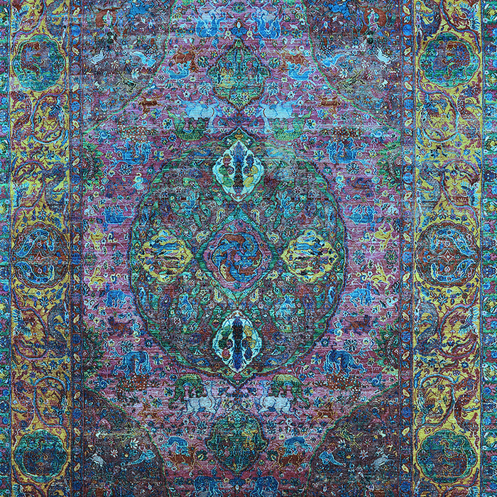 Machine Washable Oriental Light Blue Industrial Rug, wshurb1539lblu