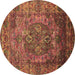 Round Machine Washable Oriental Brown Industrial Rug, wshurb1539brn