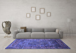 Machine Washable Oriental Blue Industrial Rug in a Living Room, wshurb1539blu