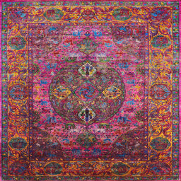 Square Mid-Century Modern Bright Maroon Red Oriental Rug, urb1539