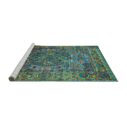 Sideview of Machine Washable Oriental Turquoise Industrial Area Rugs, wshurb1539turq