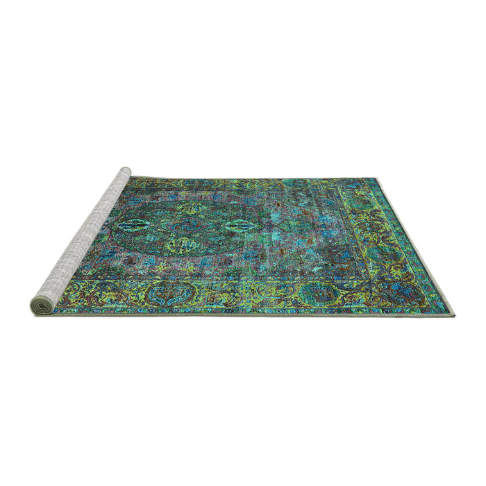 Sideview of Machine Washable Oriental Turquoise Industrial Area Rugs, wshurb1539turq