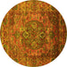 Round Machine Washable Oriental Yellow Industrial Rug, wshurb1539yw