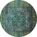 Round Oriental Turquoise Industrial Rug, urb1539turq