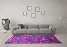 Machine Washable Oriental Purple Industrial Area Rugs in a Living Room, wshurb1539pur