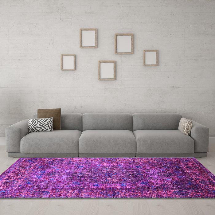 Machine Washable Oriental Purple Industrial Area Rugs in a Living Room, wshurb1539pur