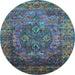 Round Machine Washable Oriental Light Blue Industrial Rug, wshurb1539lblu