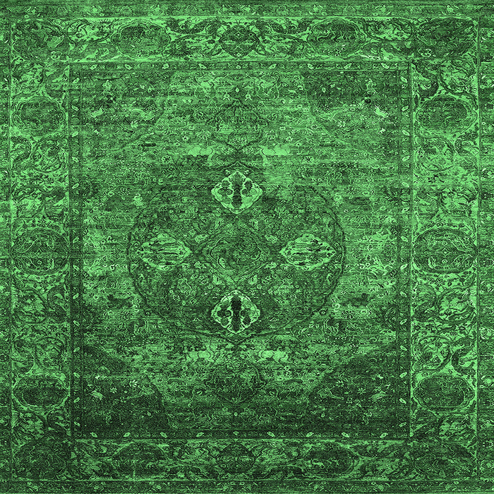 Square Machine Washable Oriental Emerald Green Industrial Area Rugs, wshurb1539emgrn