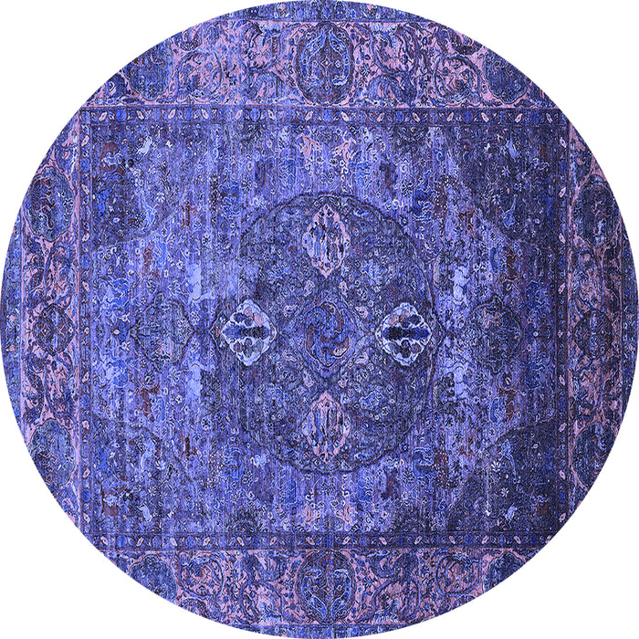 Round Machine Washable Oriental Blue Industrial Rug, wshurb1539blu