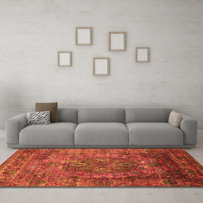 Machine Washable Oriental Orange Industrial Area Rugs in a Living Room, wshurb1539org