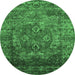 Round Machine Washable Oriental Emerald Green Industrial Area Rugs, wshurb1539emgrn