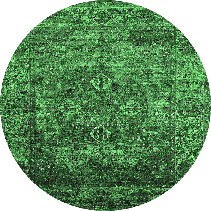 Round Oriental Emerald Green Industrial Rug, urb1539emgrn