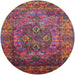 Round Mid-Century Modern Bright Maroon Red Oriental Rug, urb1539