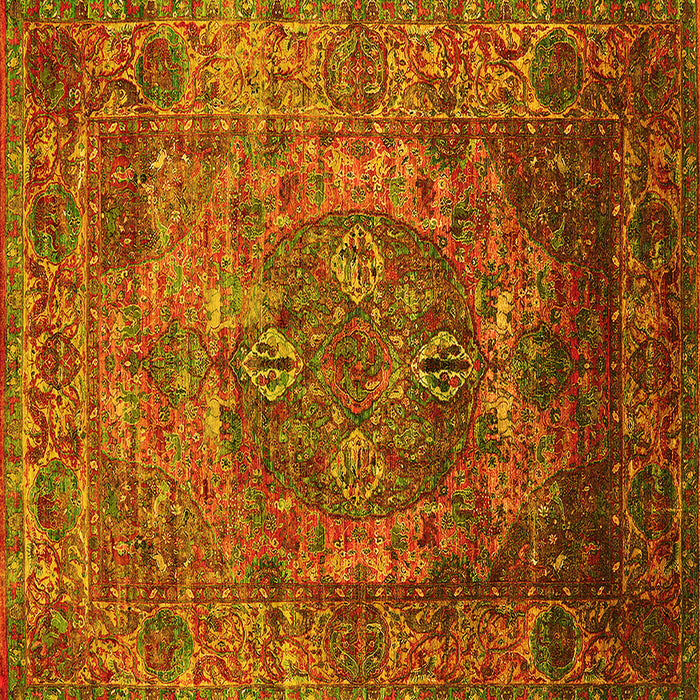 Square Machine Washable Oriental Yellow Industrial Rug, wshurb1539yw