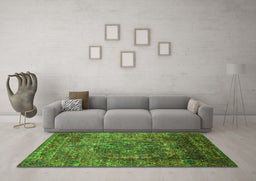 Machine Washable Oriental Green Industrial Area Rugs in a Living Room,, wshurb1539grn